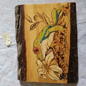 Handcrafted Wooden Art with Colorful Frog Design